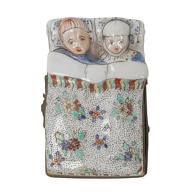 French Chantilly Porcelain Couple in Bed Trinket Box