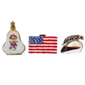 (3 Pc) Assorted Porcelain Trinket Box & Perfume Bottles Grouping