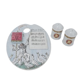 (3 Pc) Porcelain Plaque And Salt & Pepper Shakers Grouping