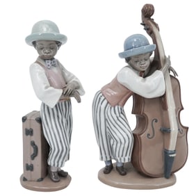 (2 Pc) Lladro Porcelain Jazz Band Collection Musicians Figurines