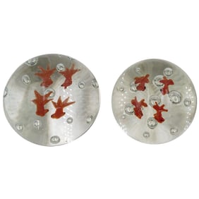 Pair of Vintage Goldfish Glass Paperweights