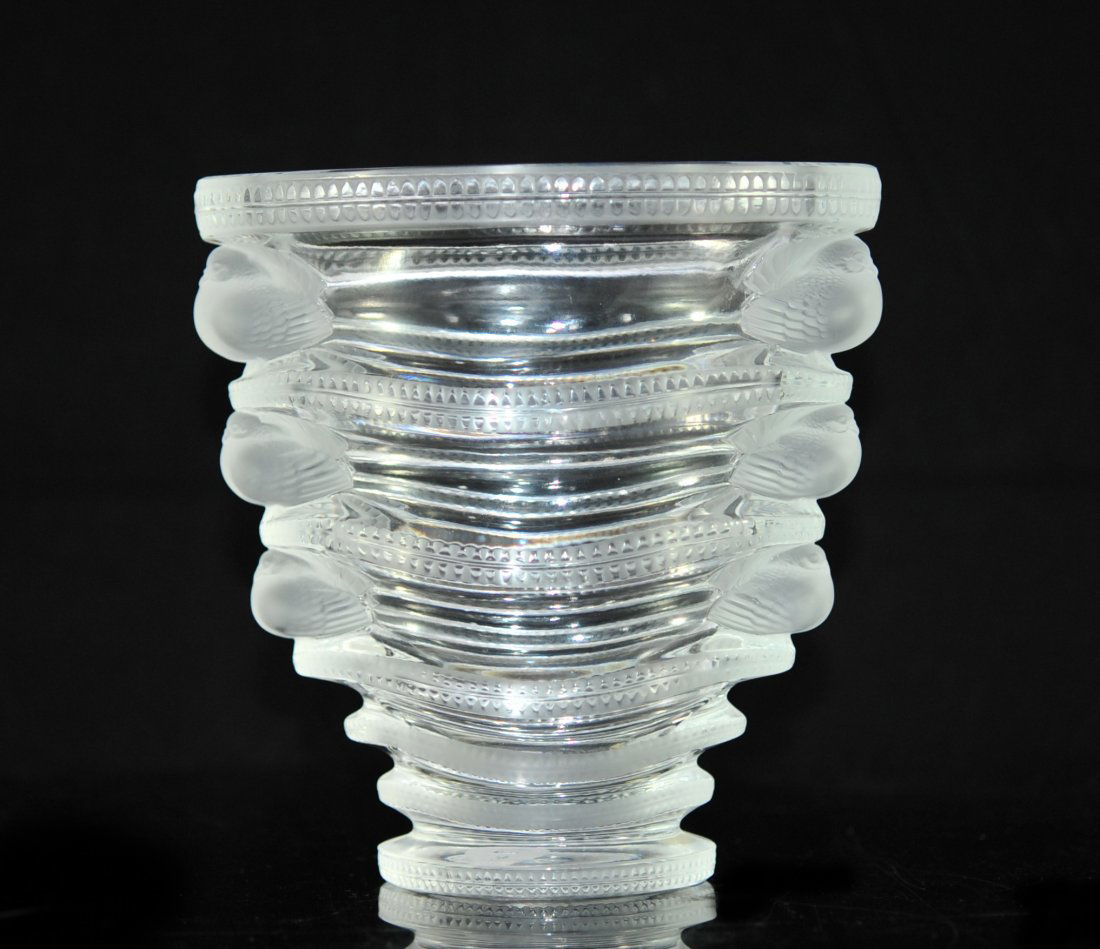 Lalique "SaintMarc" crystal bird vase. Signed