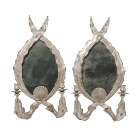 Pair of Carol Canner (American, 20th cent) Carver's Guild Silver Leaf "Sea Sconces" w/ Mercury Glass