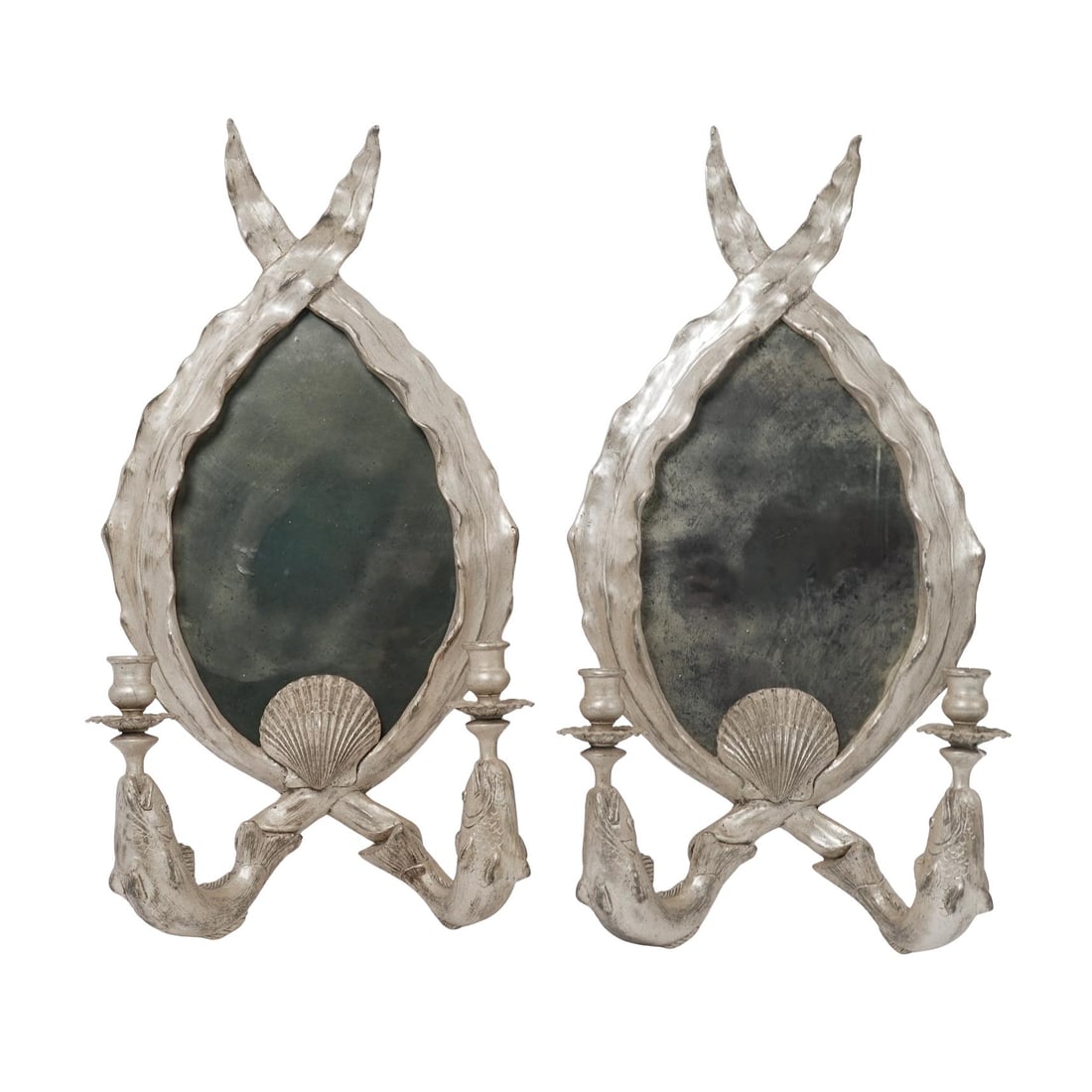 Pair of Carol Canner (American, 20th cent) Carver's Guild Silver Leaf "Sea Sconces" w/ Mercury Glass (1 of 7)