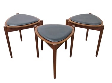 (3 Pc) Hans Olsen Danish Modern Reversible Teak Stools / Tables