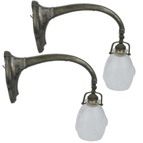 (2 Pc) Art Nouveau Wall Sconces W/ Frosted Glass Tulip Shades