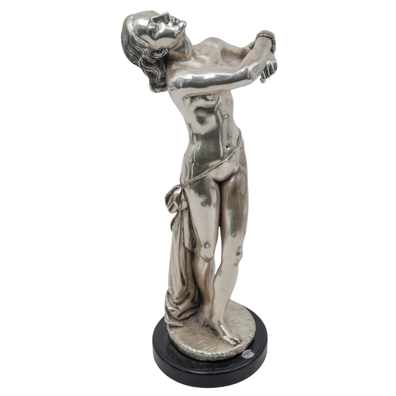 Paolo Schiraldi (Italian, 1903-1978) Silver Plated Nude Slave Woman: Paolo Schiraldi (Italian, 1903-1978) Silver Plated Nude Slave Woman 21st century, Italy Silver plated sculpture by Paolo Schiraldi depicting an enslaved European woman with wrists bound in chains and 