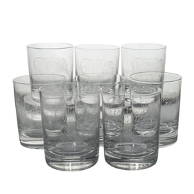 (8 Pc) Baccarat Crystal Etched Motif By Hibel Crystal Tumblers