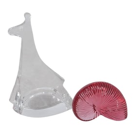 (2 Pc) Baccarat Crystal "Nautilus" & "Rocking Giraffe" Figurines