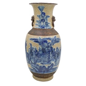 Signed Antique Chinese Nanking Blue and White Porcelain Vase