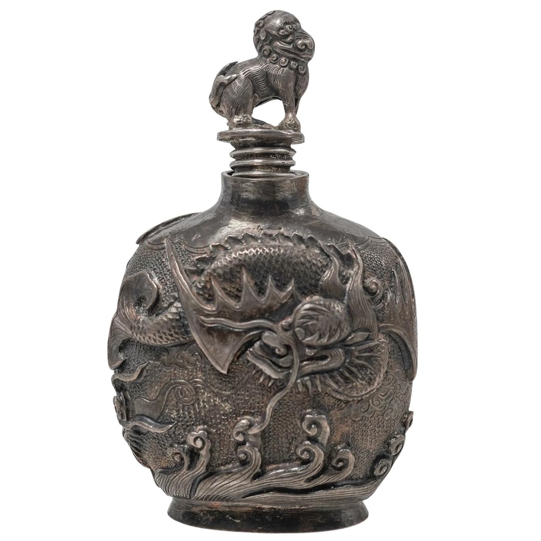Antique Chinese Dragon Silver Snuff Bottle (1 of 4)