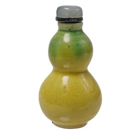 Antique Chinese Porcelain and Stone Gourd Snuff Bottle