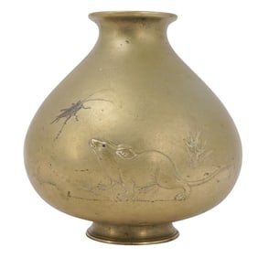 Japanese Bronze Rat and Cricket Vase