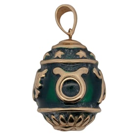 Taurus Bull 14K Gold & Enamel Egg Pendant