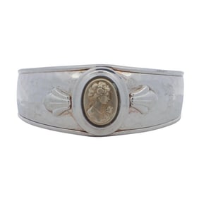 Italian Sterling Silver & 14K Gold Cameo Cuff Bracelet