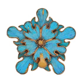 Chinese Qing Dynasty Silver Kingfisher Tian-Tsui Floral Stick Pin