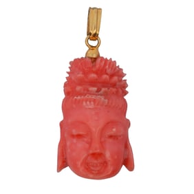 Vintage Carved Coral Buddha Head Pendant