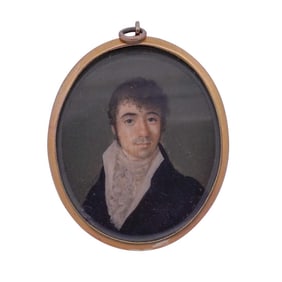 Antique 14K Gold Frame Young Gentleman Miniature Portrait