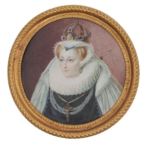Antique Mary, Queen of Scots Miniature Portrait on Carved Bone