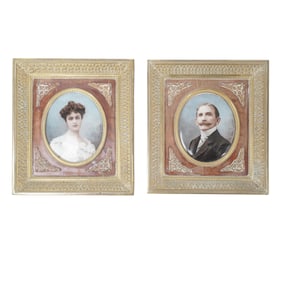 Pair Of Antique Mathieu Deroche (French, 19th Cent.) Framed Porcelain Portraits