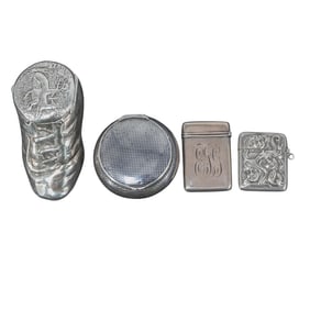 (4 Pc) Sterling Silver Pill Box & Match Case Grouping
