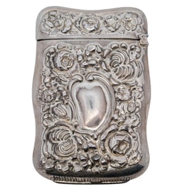 Antique Sterling Silver Repousse Match Safe