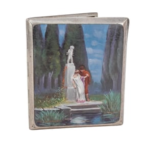 Antique Hand Painted Enamel & Silver Cigarette Case