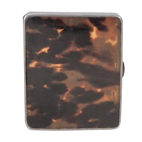Antique Sterling Silver & Tortoise Hued Cigarette Case