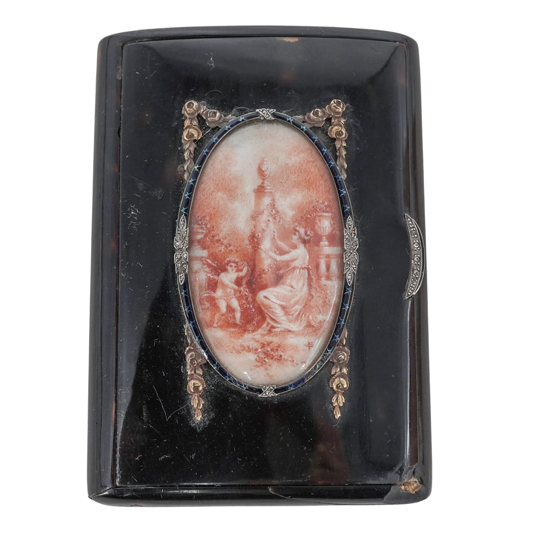 19th Century Enamel and Tortoise Hued Compact (1 of 2)