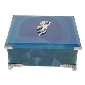 Vintage Blue Agate & Silver Cherub Treasure Box