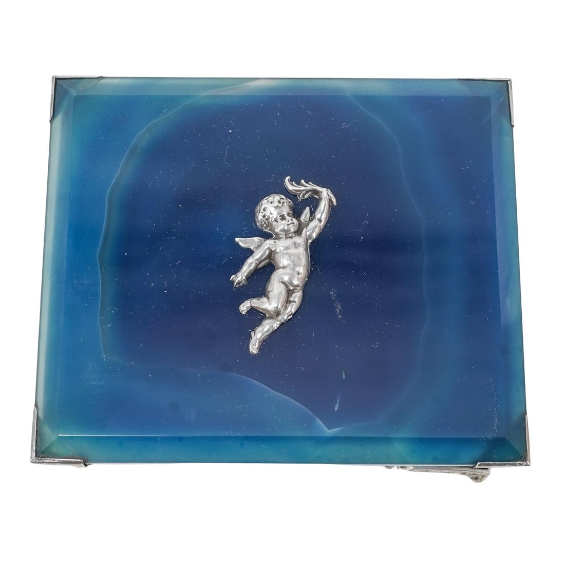 Vintage Blue Agate & Silver Cherub Treasure Box (1 of 7)