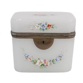 Antique French Hand Painted Opaline Glass Box