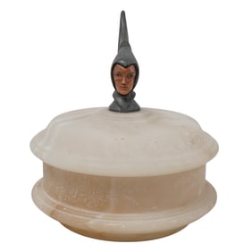 Art Deco Stone Box with Carved Figural Bronze Knob