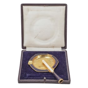 (2 Pc) Antique Enamel Guilloche Smoking Set