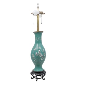 Oriental Enameled Bronze Lamp with Mother of Pearl Inlay