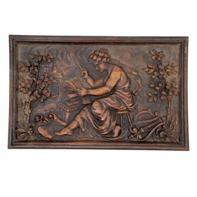 Antique Calliope Bas Relief Wooden Plaque