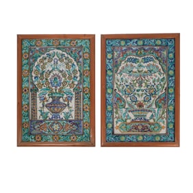 (2 Pc) Pair Of Middle East Kutahya Iznik-Style Tile Framed Murals