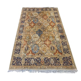 Indo-Persian Silk & Wool Rug with Floral Medallion