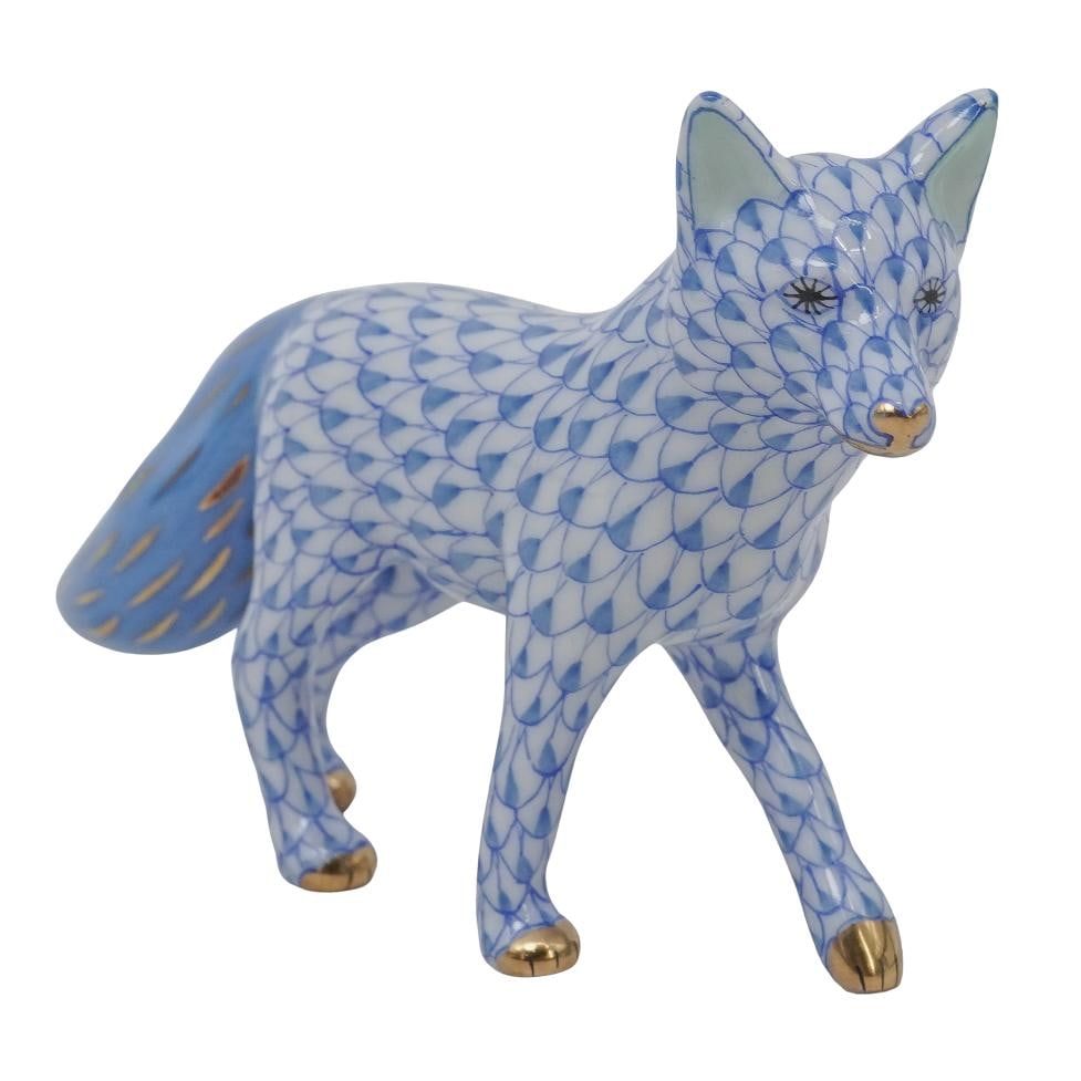 Herend Porcelain "Fox Cub" Blue Fishnet Figurine (1 of 5)