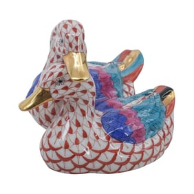 Herend Porcelain "Pair Of Ducks" Rust Fishnet Figurine