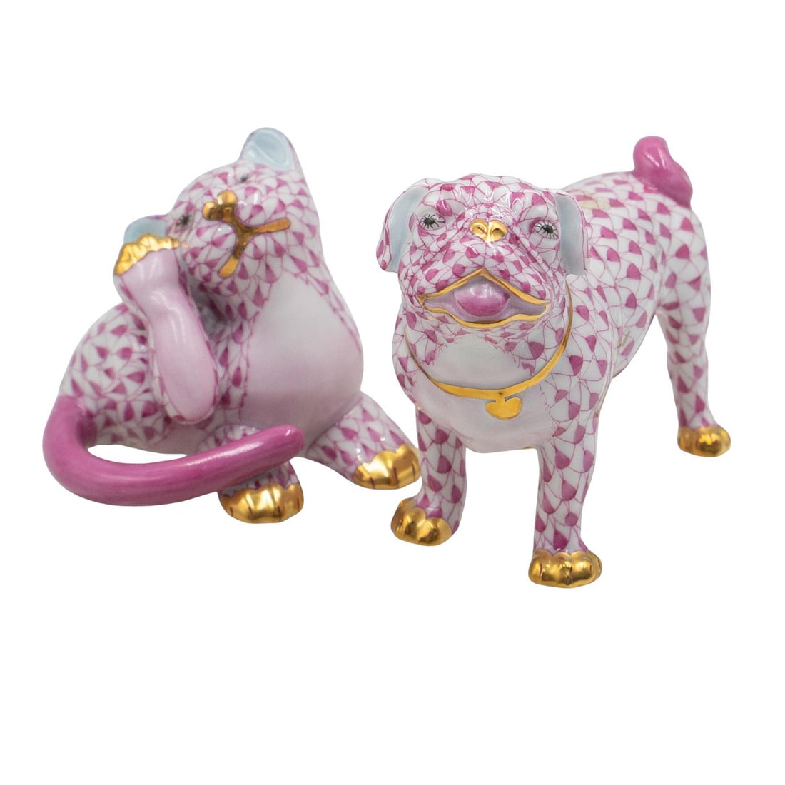 (2 Pc) Herend "Pug Dog Lola" & "Lion Cub" Fishnet Figurines (1 of 7)