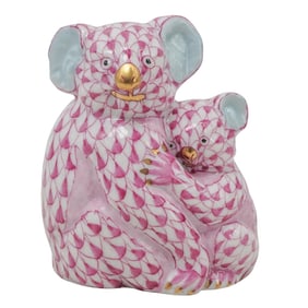 Herend Porcelain "Koala & Baby" Raspberry Fishnet Figurine