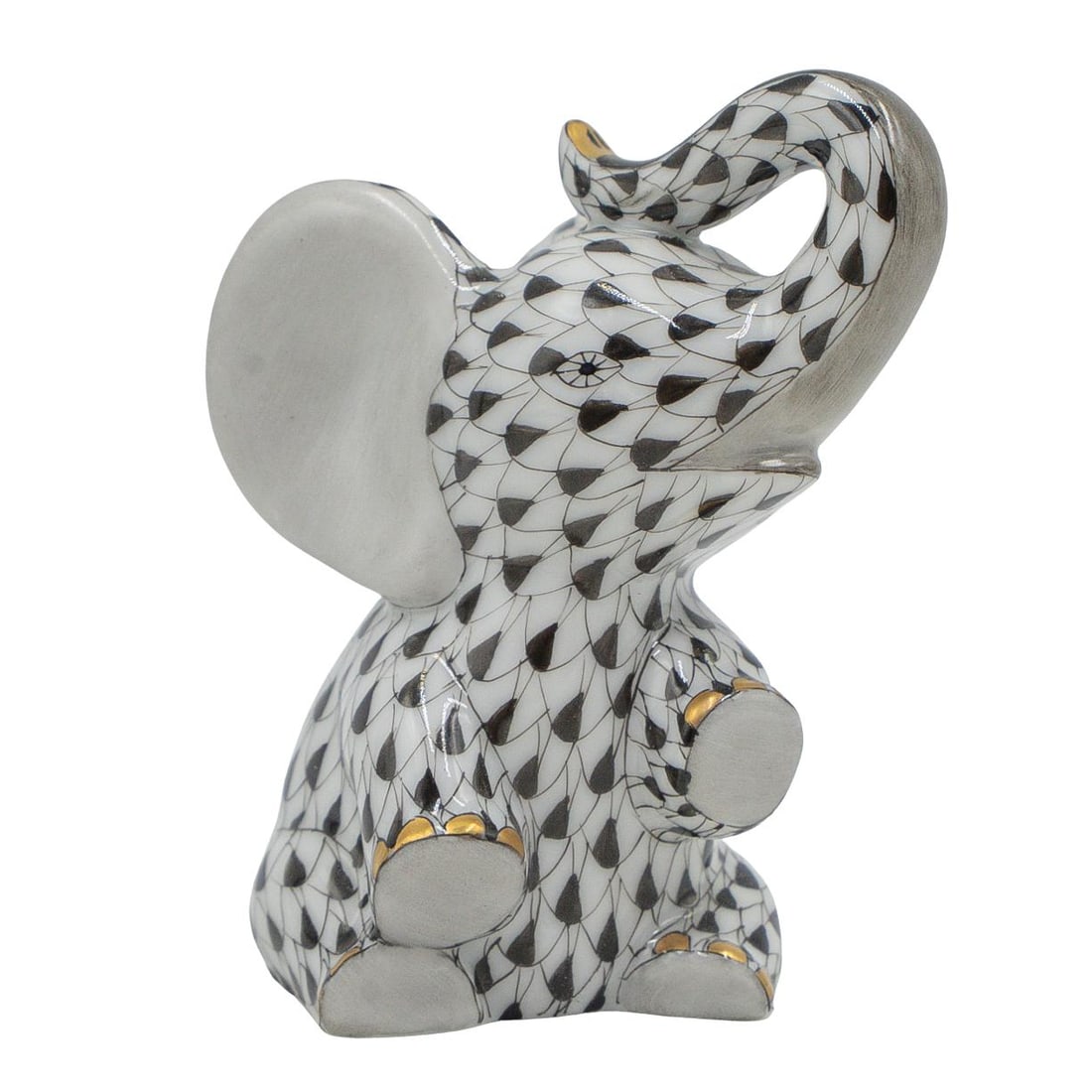 Herend Porcelain "Baby Elephant" Black Fishnet Figurine (1 of 5)