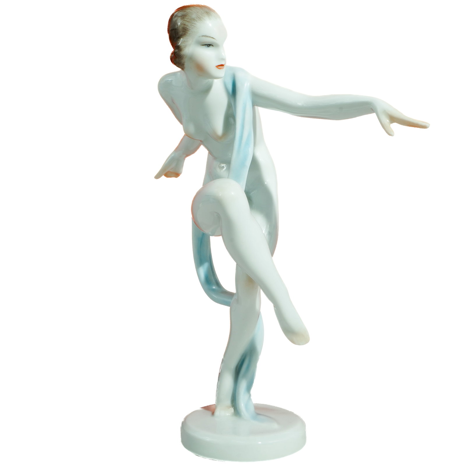 Herend Porcelain "Dancing Nude" Figurine: Herend Porcelain "Dancing Nude" Figurine 20th Century, Hungary. Herend Porcelain "Dancing Nude" figurine, model number: 15735. Marked with Herend mark on the underside. H: 8 1/4".