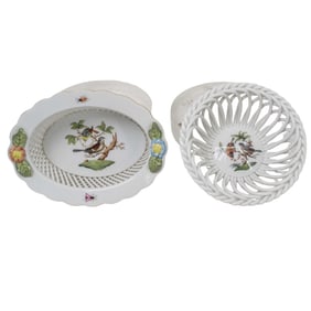 (2 Pc) Herend Rothschild Bird Porcelain Baskets