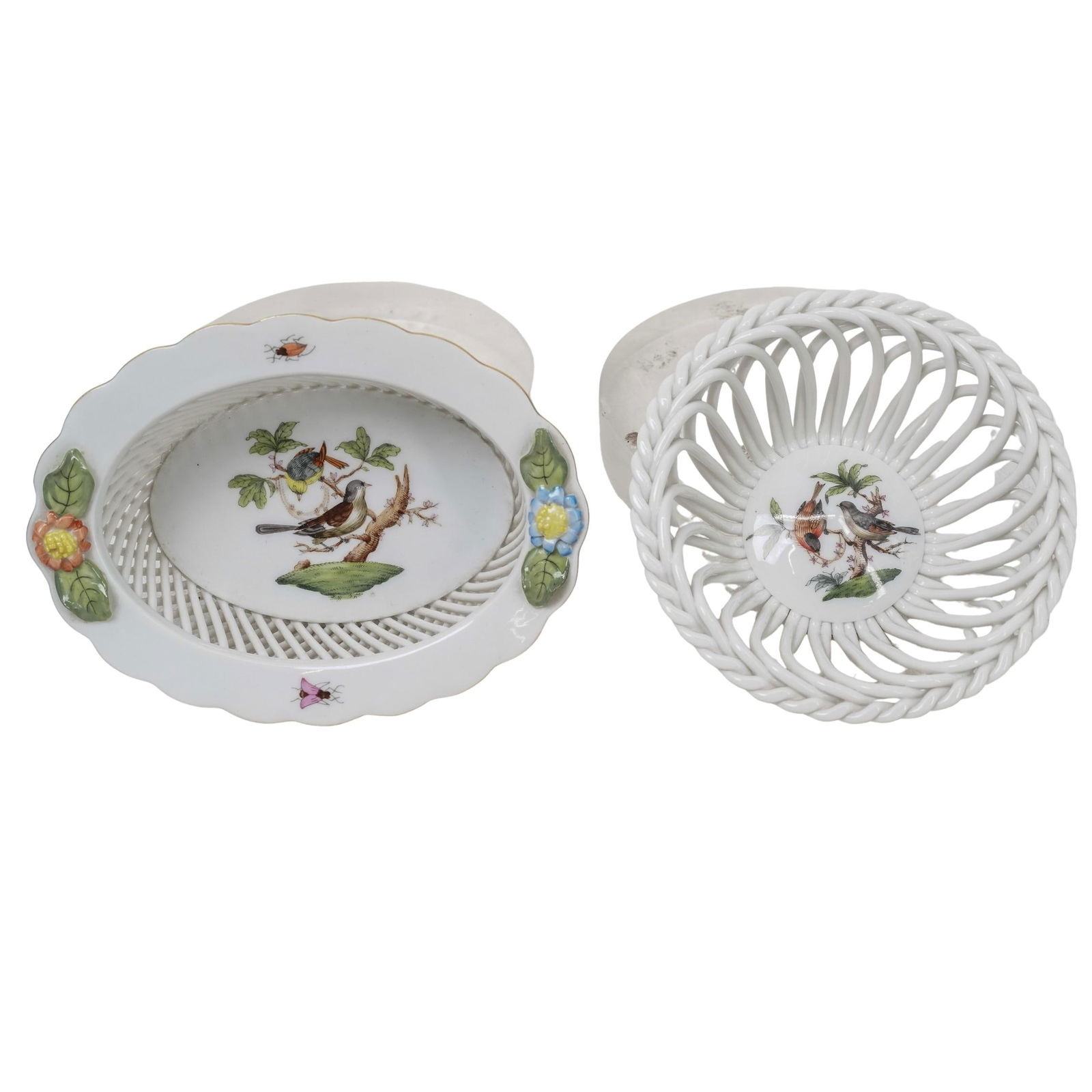 (2 Pc) Herend Rothschild Bird Porcelain Baskets (1 of 7)