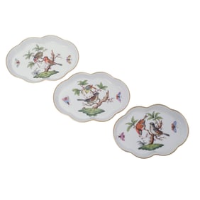(3 pcs) Herend Rothschild Bird Hand-Painted Porcelain Trays