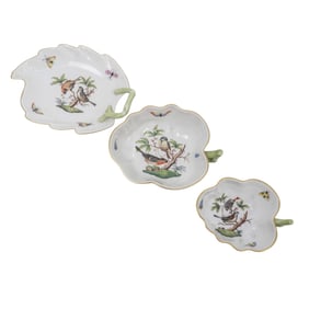 (3 Pc) Herend Porcelain Rothschild Bird Leaf Dishes