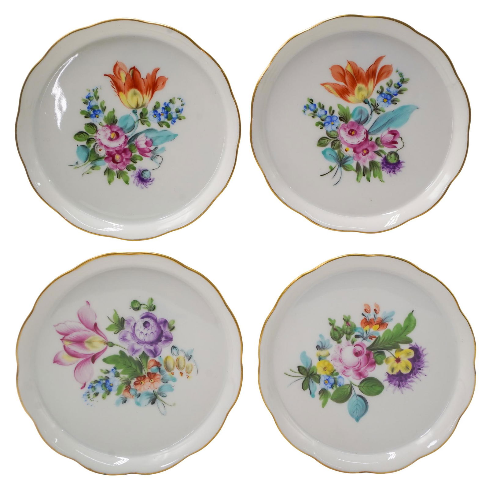 (4 Pc) Herend Porcelain "Saxonian Bouquet" Coasters Set (1 of 5)