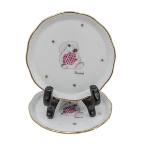 Pair of Herend Porcelain Pink Bunny Coasters